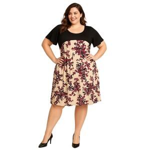 Lane Bryant Size 26/28‎  Fit & Flare Dress Wine, Ivory and Black Floral Print